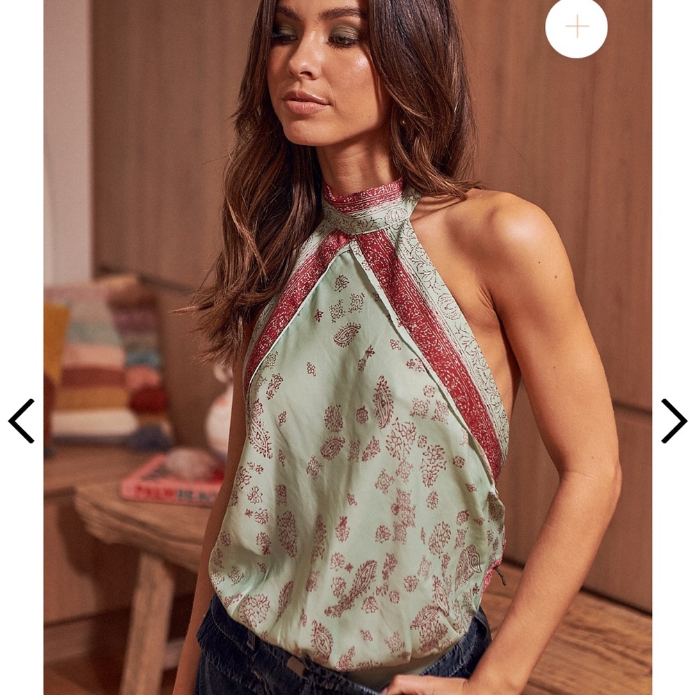 Free People Green and Red Floral Halter Top